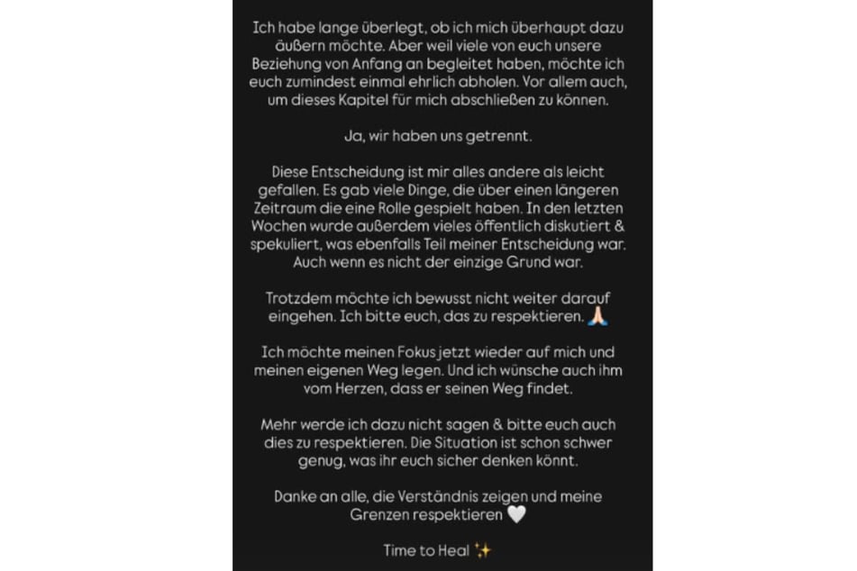 Auf Instagram postete Denise, dass sie sich von Lorik getrennt habe.“