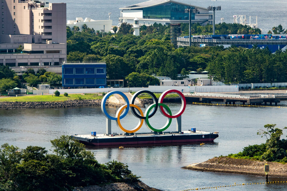 The Olympic rings outside the stadium in Tokyo. Japanese authorities are searching for a missing weightlifter (stock image).