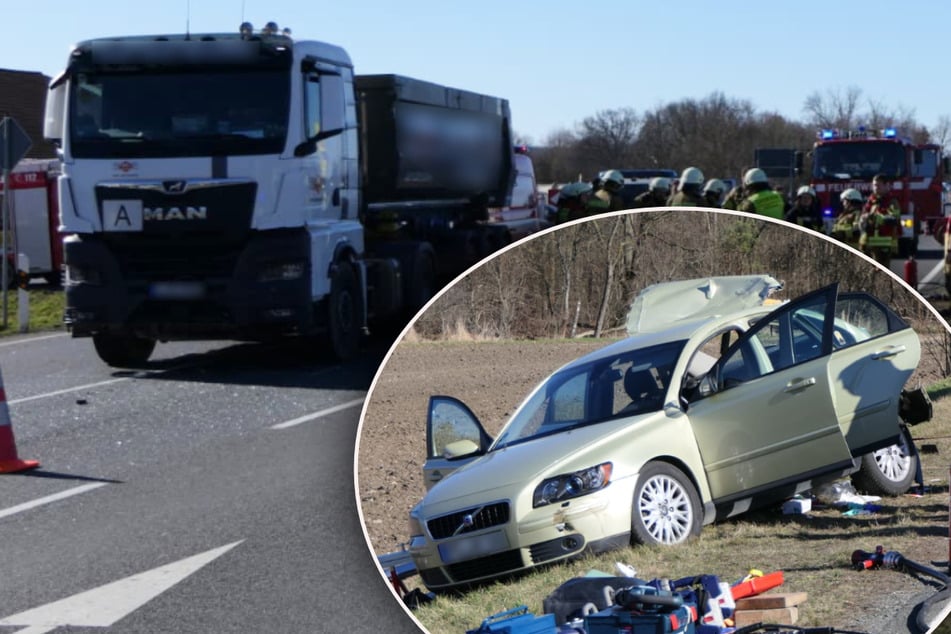 Volvo kracht mit Laster zusammen: Frau nach Unfall nahe Leipzig verletzt