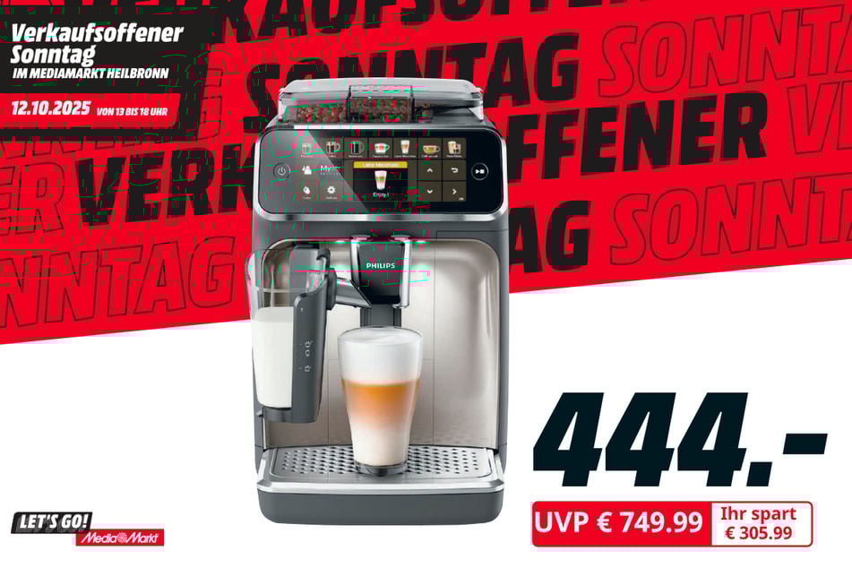 Philips-Kaffeevollautomat EP5447/90 Serie 5400 LatteGo für 444 statt 749,99 Euro.