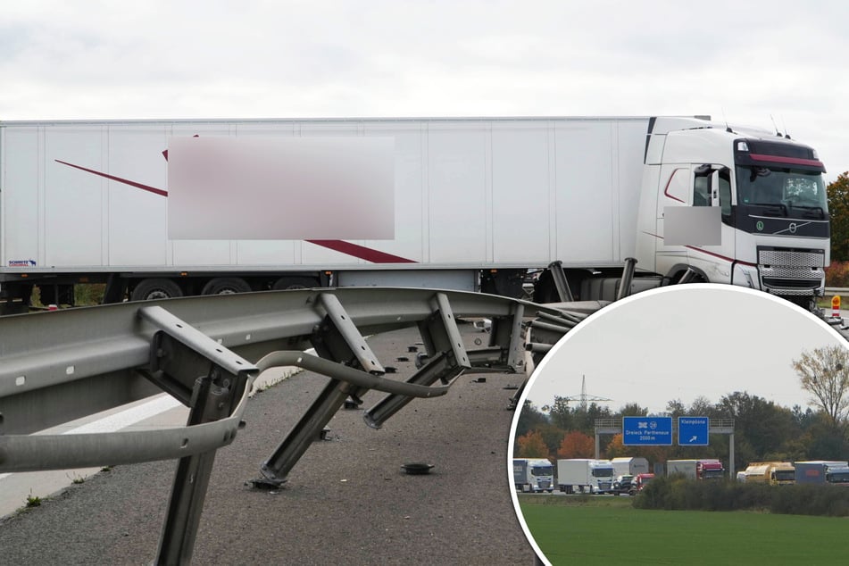 Unfall A14: Lkw durchbricht Mittelleitplanke auf der A14 bei Leipzig: Kilometerlanger Stau