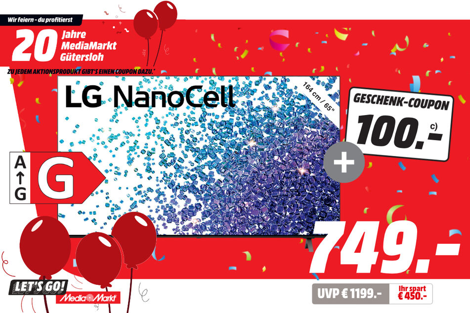 65-Zoll LG-Fernseher für 749 statt 1.199 Euro + 100-Euro-Coupon.