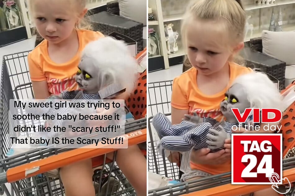 The girl tried her best to protect the terrifying doll from the "scary stuff."