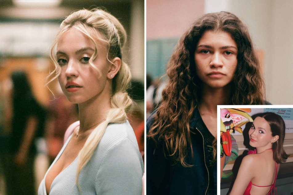 Maude Apatow (inset r.), who stars in Euphoria alongside Sydney Sweeney (l.) and Zendaya (r.), has shared an update about the show's third season.
