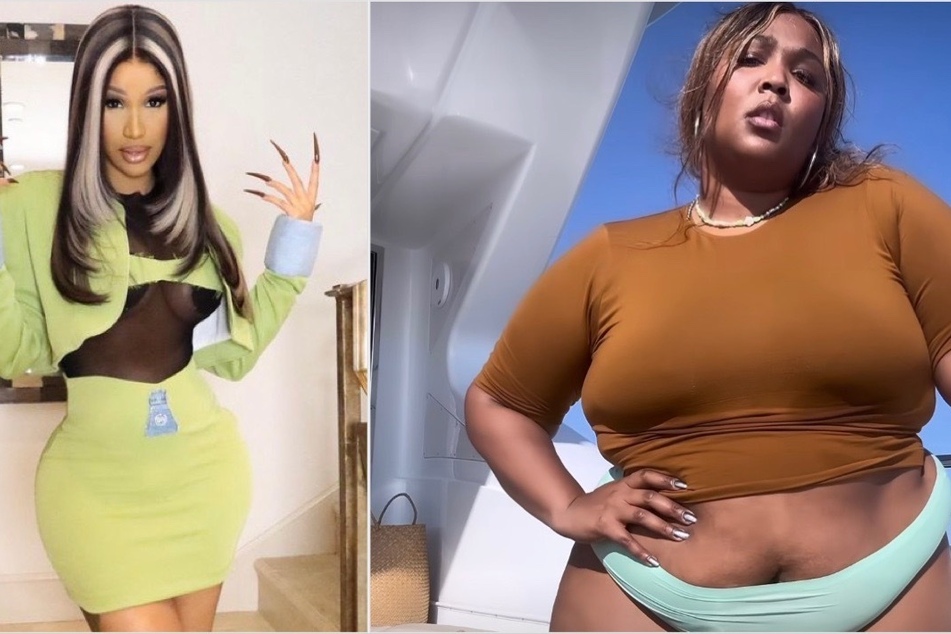 Lizzo (r.) got support from Cardi B after she used the rapper's new track to promote her Yitty swim line.