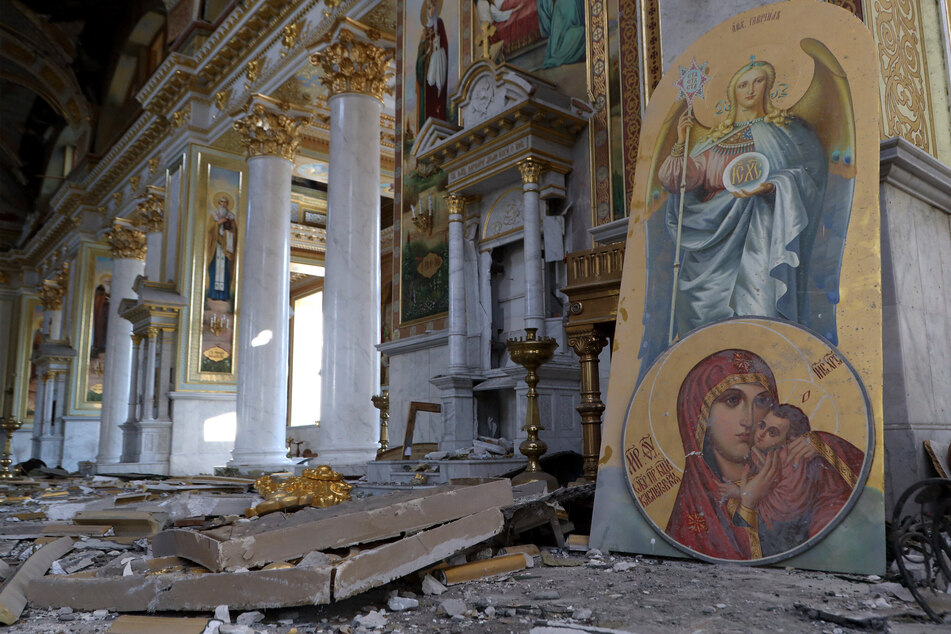 The destructed Transfiguration Cathedral as a result of a missile strike in Odesa, amid the Russian invasion of Ukraine.