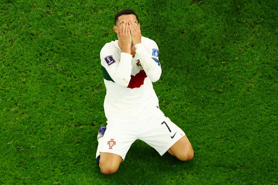 Cristiano Ronaldo looks dejected after the match as Portugal are eliminated from the 2022 World Cup.