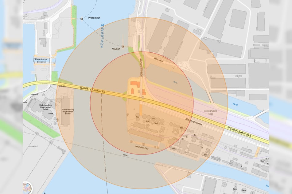 Die Hamburger Feuerwehr hat den Sperrradius auf WhatsApp und Instagram geteilt.