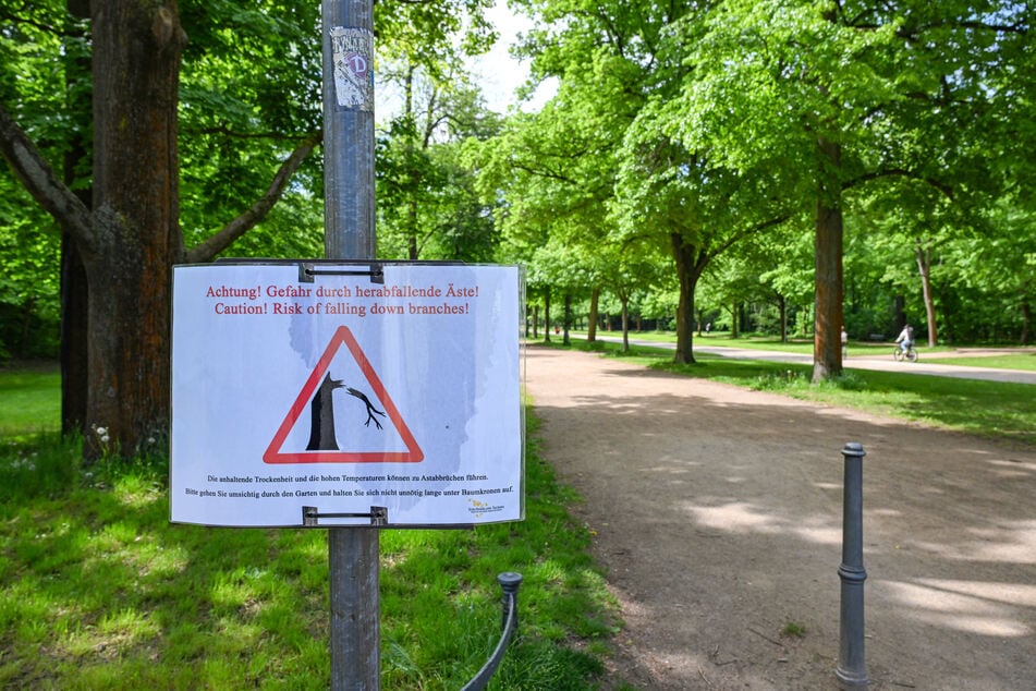 In verschiedenen Sprachen warnt Schlösserland auch aktuell vor Gefahren durch herabfallende Äste.