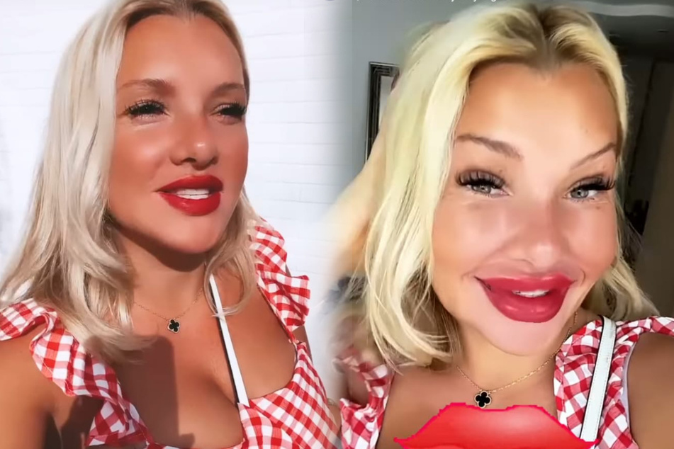 Evelyn Burdecki (32) zeigte sich mit einem krassen Instagram-Filter (rechts), der eine Schönheitsoperation vortäuschte.