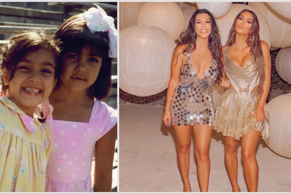 Kim Kardashian (far r.) brought back the '90s in a sweet throwback pic that also featured Kourtney Kardashian.