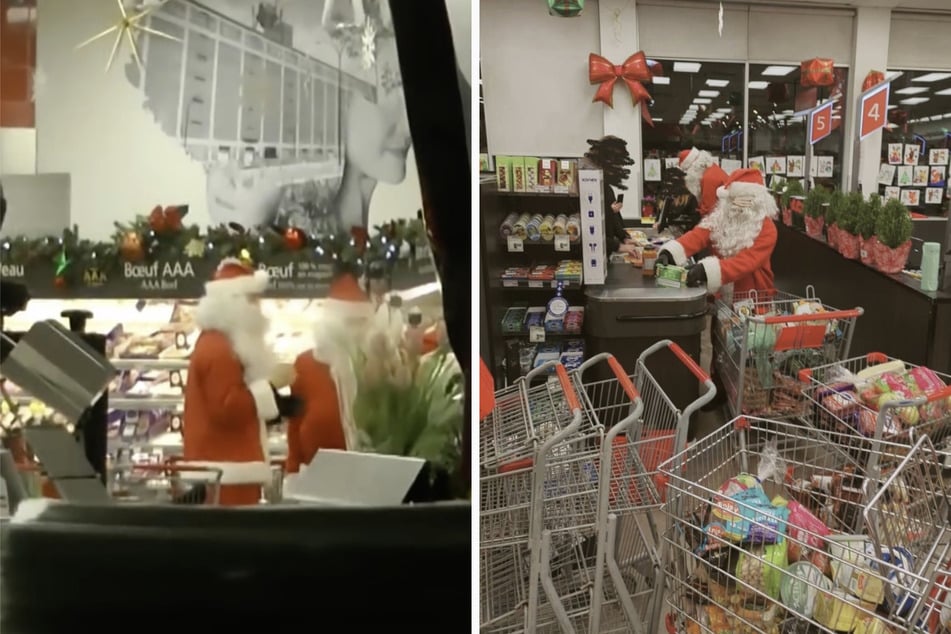 Festlicher Diebeszug: Weihnachtsmänner und Elfen rauben Supermarkt aus