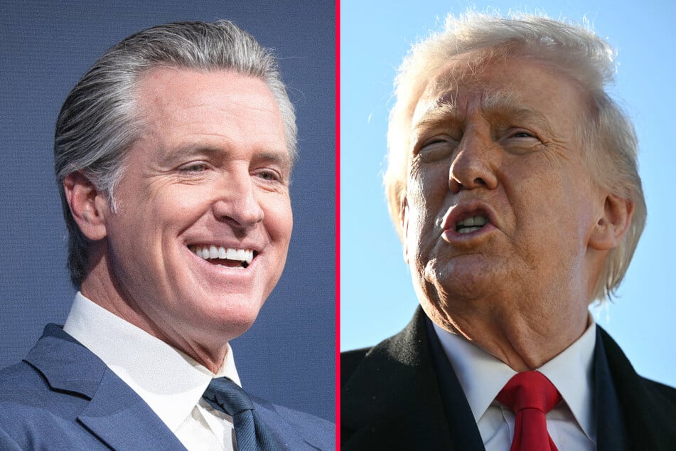 President Donald Trump (r.) raged against Gavin Newsom after the California governor signed a clean energy deal with the UK.