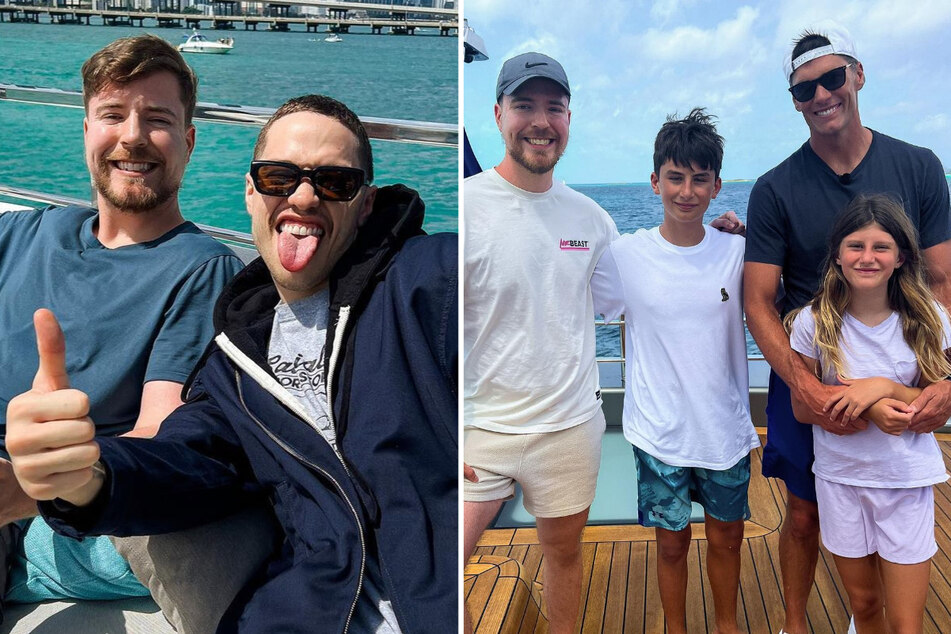 YouTube star MrBeast (l) dropped a star-studded yacht challenge video on Saturday.