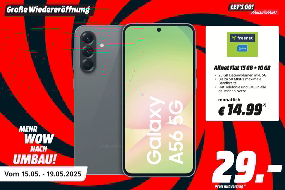 Samsung Galaxy A56 5G für 29 Euro im Vertrag.
