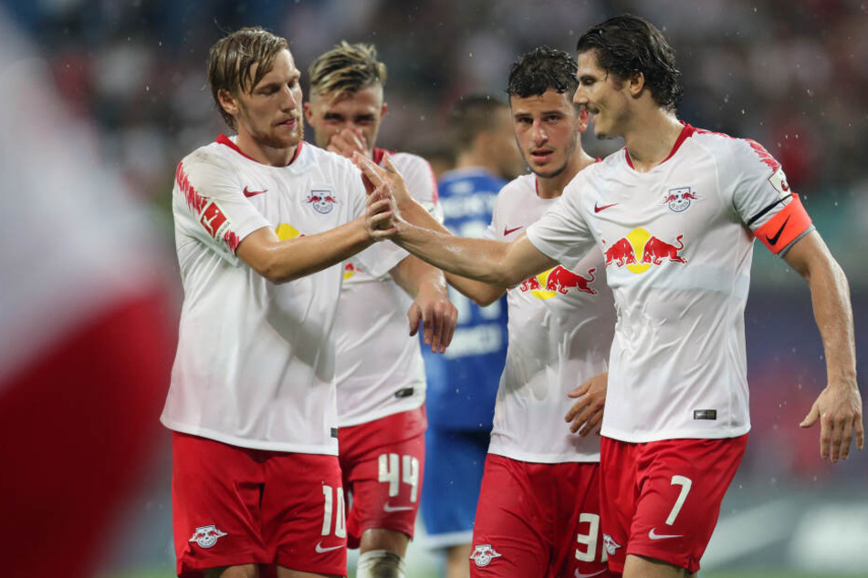 Auch Kevin Kampl (2.v.l.), Diego Demme (2.v.r.) und Marcel Sabitzer (rechts) fehlten am Mittwoch beim Training.