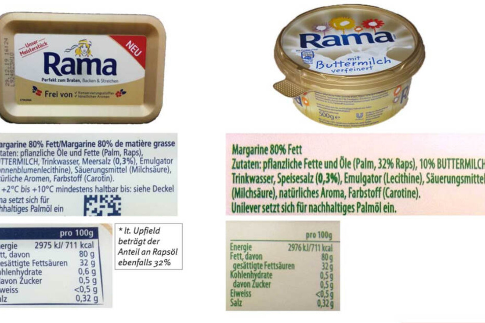 Die Verbraucherzentrale verglich die Margarine "Unser Meisterstück" mit der Rama mit Buttermilch.