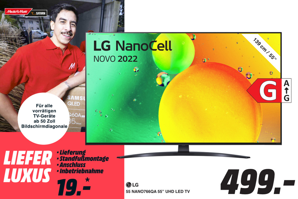 55-Zoll LG-Fernseher 55NANO766QA
für 499 Euro.