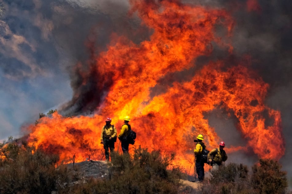 USA, Banning: Feuerwehrleute sind zur Bekämpfung des sogenannten "Apple Fire" im Einsatz.