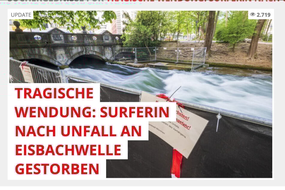 Mitte April 2025 erlitt eine Surferin einen schweren Unfall auf der berühmten Eisbachwelle. Sie starb Tage später in einer Klinik.