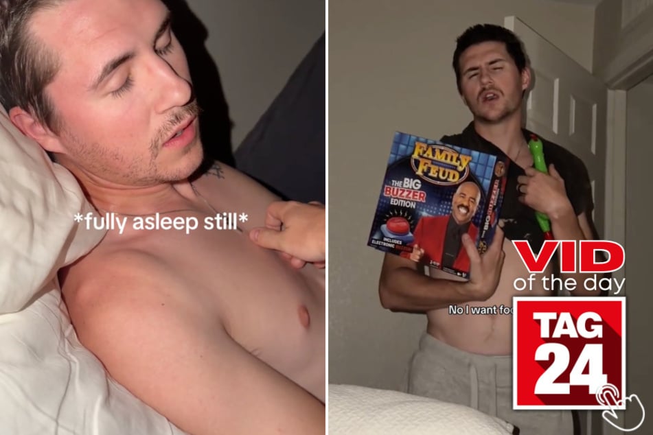 This husband has parasomnia, and his wife asked him for food in his sleep. What he comes back with has viewers dying of laughter!