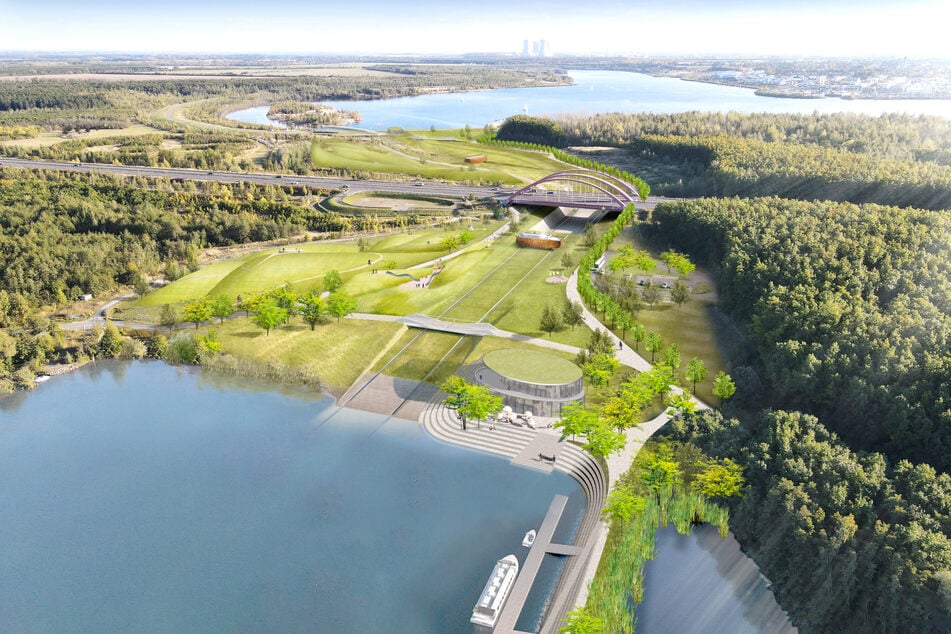 Zwischen Cospudener und Zwenkauer See muss die Schiffseisenbahn unter der Autobahn hindurch.