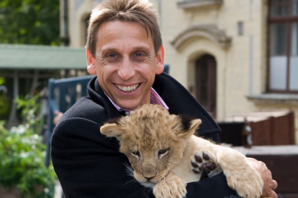 Noch kann Kabarettist &amp; TV-Tierpfleger Thorsten Wolf mit dem kleinen Löwen kuscheln.
