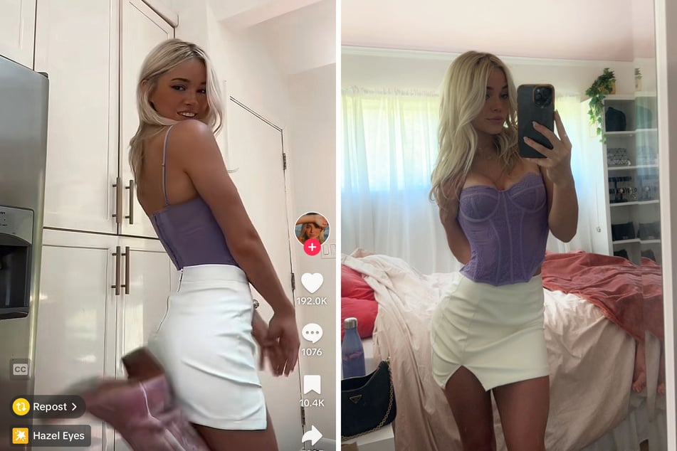 Sports Illustrated Swimsuit model Olivia Dunne made her presence known at the Taylor Swift concert in a racy lavender corset top and leather mini skirt.