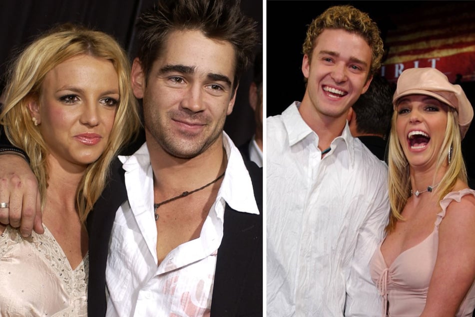 Britney Spears was in a relationship with Justin Timberlake (r.) from 1999 to 2002, and a year later, was spotted with Colin Farrell (l.).