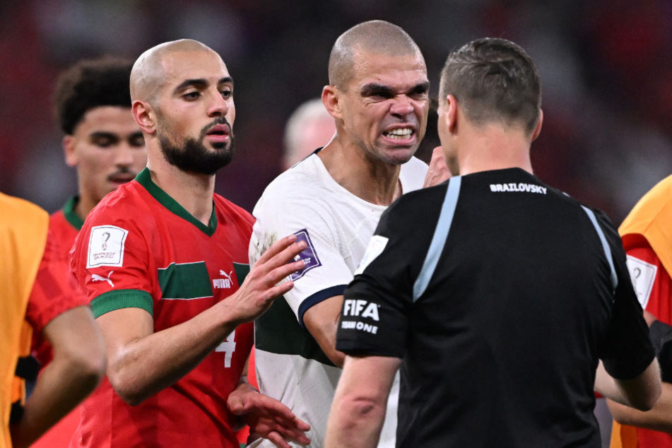 Portugal-Routinier Pepe (M.) war mit der Leistung des Referees nicht zufrieden.