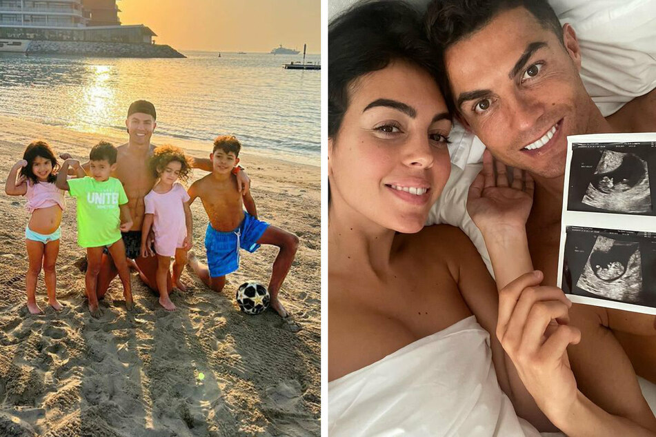 Cristiano Ronaldo and his partner Georgia Rodriguez announced they were expecting twins in October (r.). The soccer star frequently posts photos of himself with his children (l.), writing "#Proud."