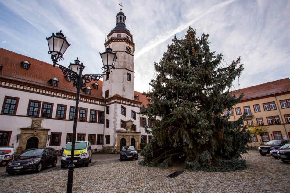 Auf seinem Weg zum Rathaus demolierte der Weihnachtsbaum auch mehrere Laternen, wie sie links zu sehen sind.
