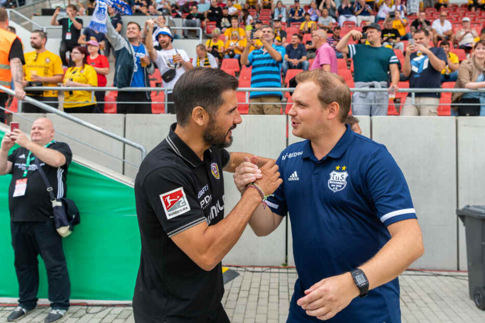 Begrüßten sich vor dem Spiel: Cristian Fiel (links) und Jean-Pierre Richter.