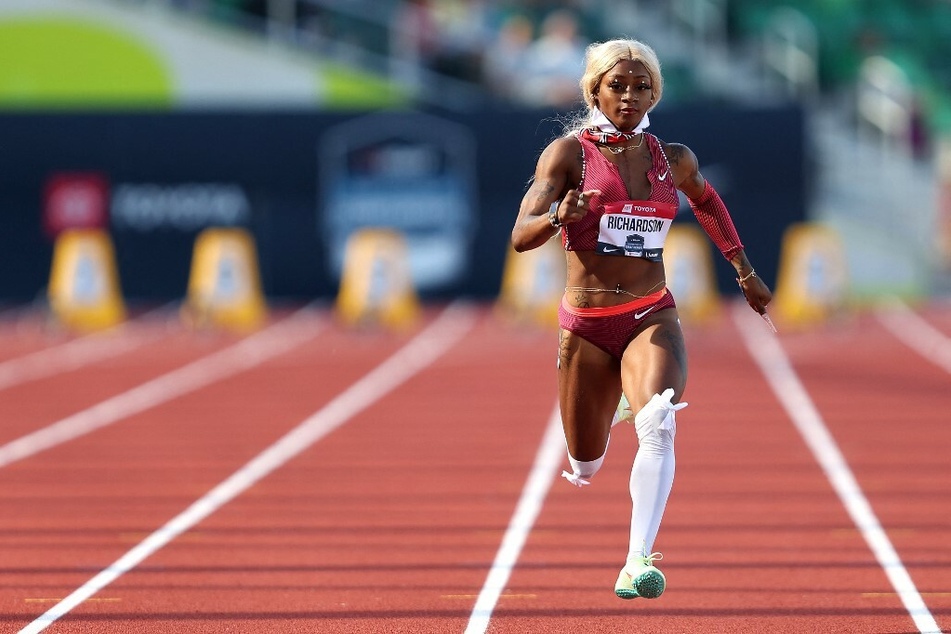Sha'Carri Richardson competes in the Women 100 Meter during the 2022 USATF Outdoor Championships at Hayward Field.