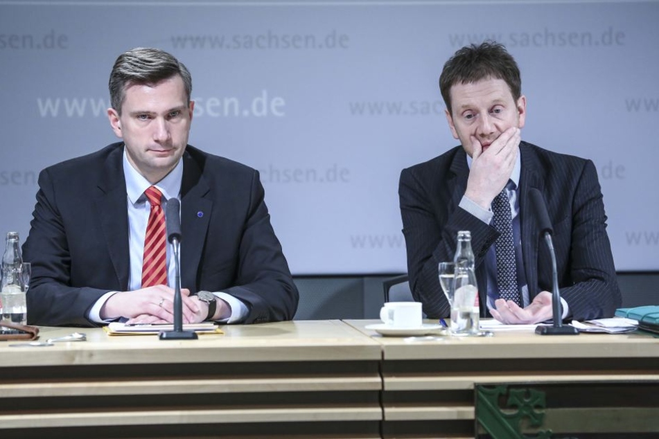 Derzeit ohne Mehrheit: Sachsens Ministerpräsident Michael Kretschmer (43, CDU, r.) und sein Vize, Martin Dulig (44, SPD). 2019 sind Landtagswahlen in Sachsen.