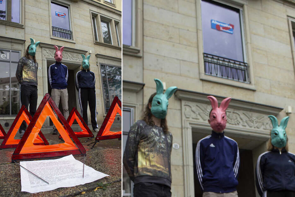 Als Hasken maskiert zogen die Studenten vor das AfD-Büro.