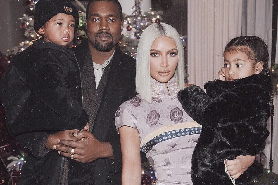 Kim Kardashian and Kanye 'Ye' West with two of their children, (from l to r) Saint and North West.
