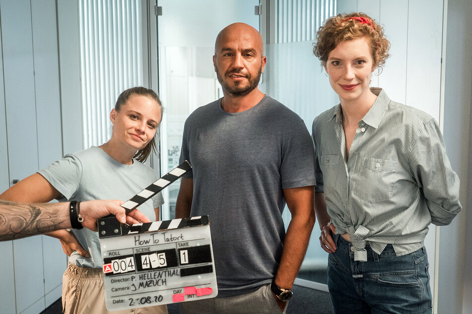 "How to Tatort"-Drehstart (v.l.n.r.) Jasna Fritzi Bauer, Dar Salim, Luise Wolfram.