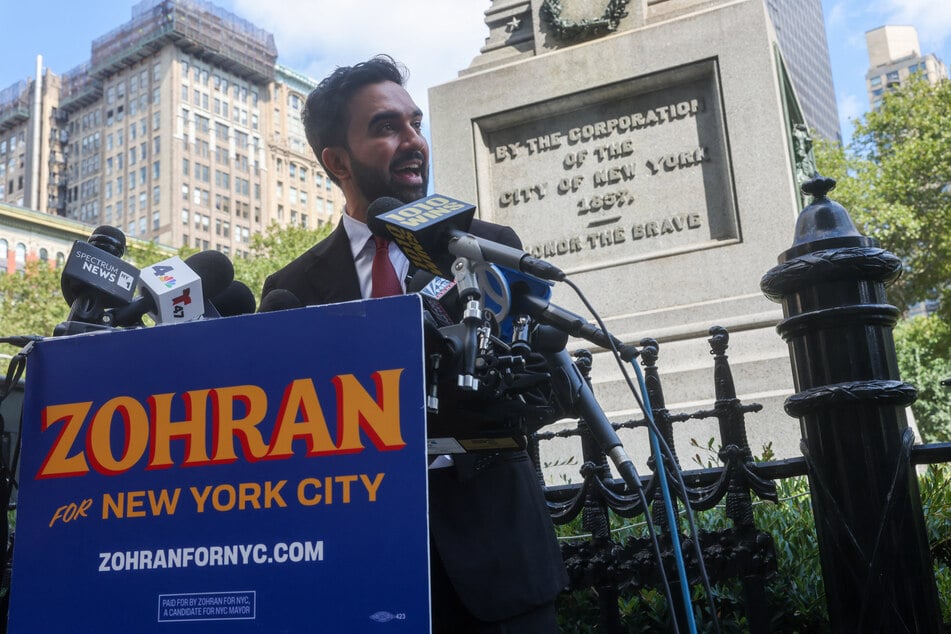 Zohran Mamdani speaks to the media at a press event in which he accused Mayor Eric Adams of working with the Trump administration against him on September 3, 2025.