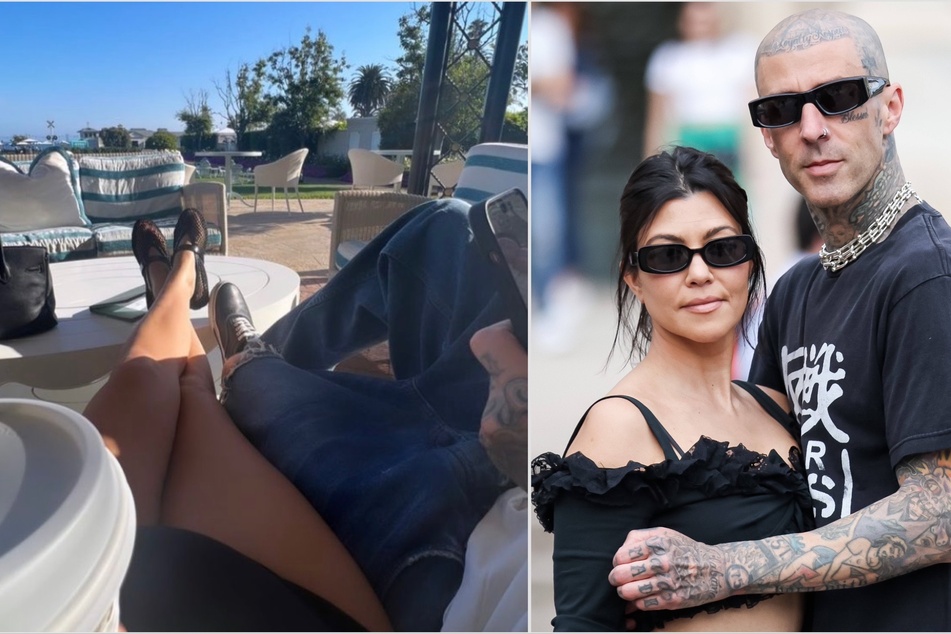 Kourtney Kardashian and Travis Barker (r.) enjoyed some quality time by the ocean as they await the birth of their first child together.