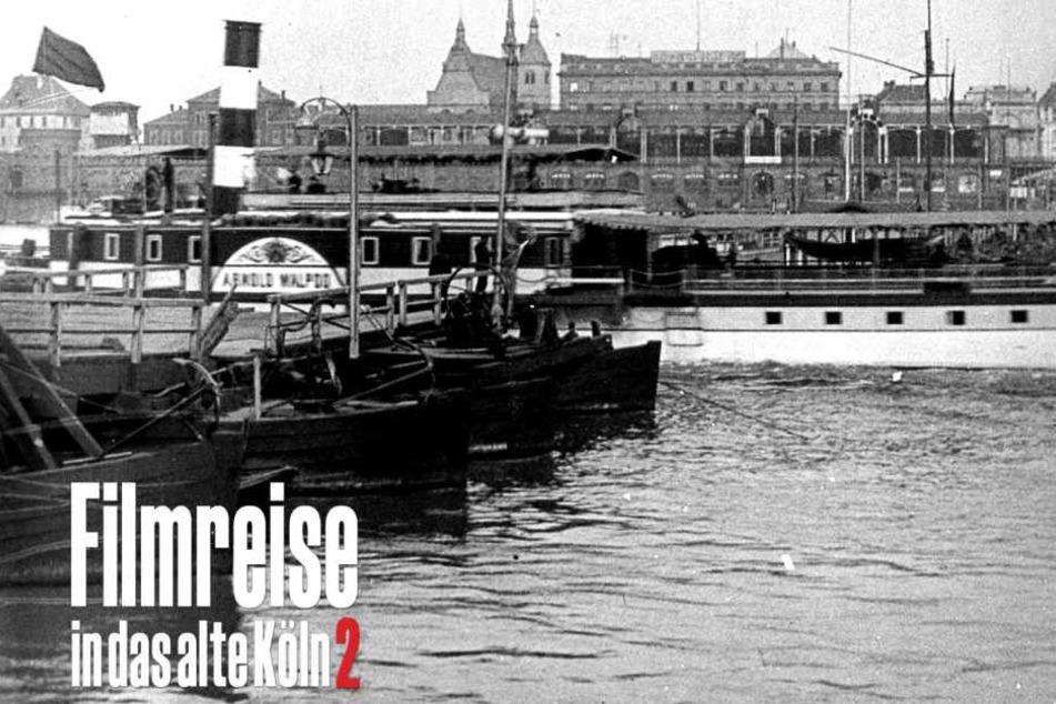 Filmszene zeigt Schaufelraddampfer in Köln im Jahr 1896.