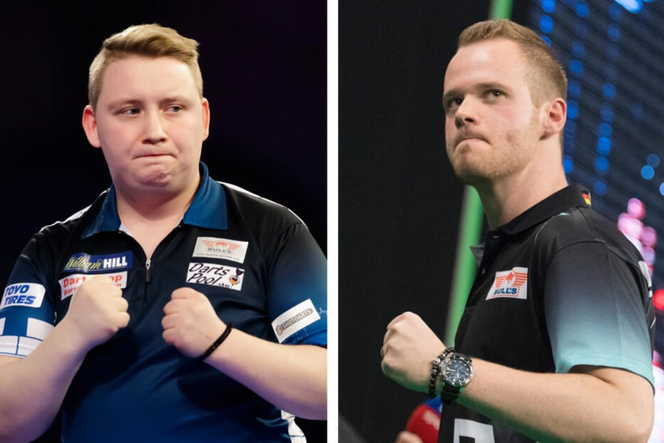 Martin Schindler (links) während der Darts-WM in London und Max Hopp bei der Premier League in Berlin.