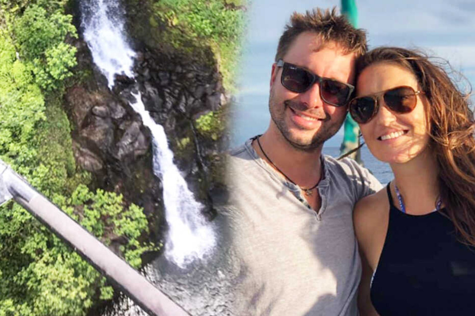 Amanda Eller (35) mit ihrem Freund (re.) vor ihrem Verschwinden. In der Schlucht (links) wurde sie gefunden.