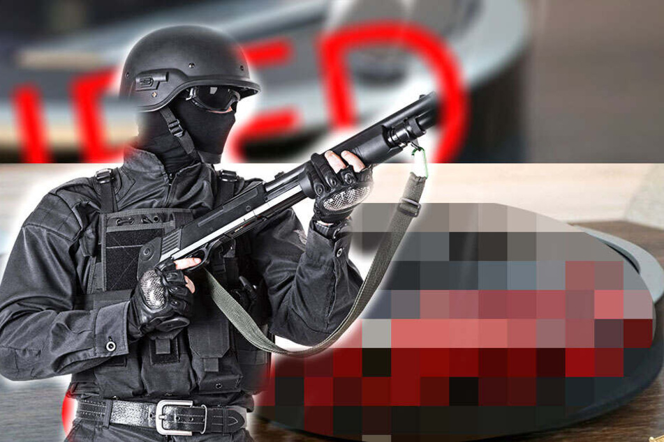 Mit gezückten Waffen wurde eine Wohnung nach Notruf umstellt. Gefunden wurde ein Staubsauger. (Bildmontage).