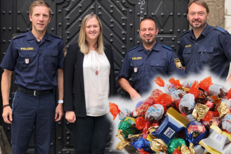 Glücklich nach der Übergabe: Thomas Ritzer (Leiter Verkehrspolizei, v. l.), Eva Sattler (Leiterin Lukas-Kern-Kinderheim), Peter Kronawitter und Mario Wensauer (Verkehrspolizei)
