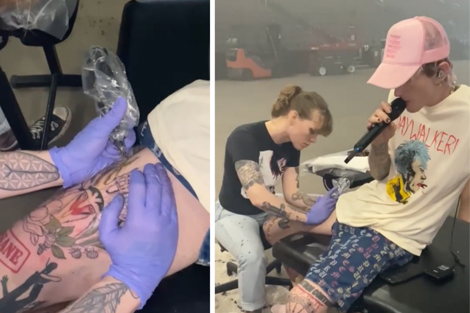 Machine Gun Kelly took rehearsals to a new level by getting tattooed mid-performance.
