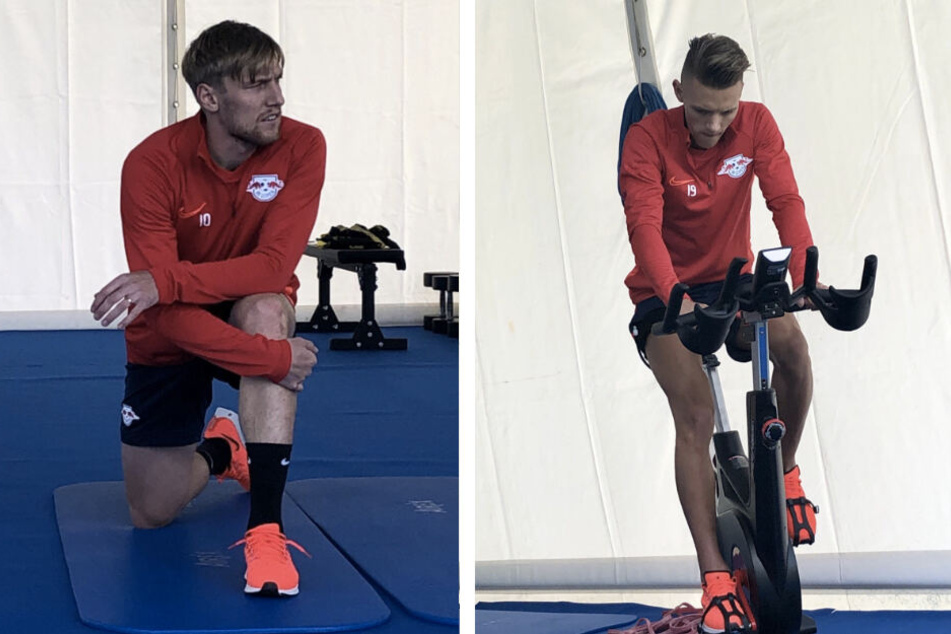 Neben Emil Forsberg (l.) und Hannes Wolf trainierte auch Tyler Adams individuell.