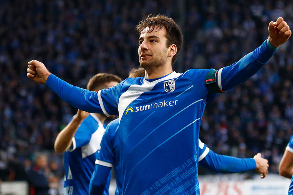 Hier jubelt Magdeburgs Torjäger Christian Beck noch. Dennoch musste sein Club am Ende in den sauren Apfel beißen und absteigen.