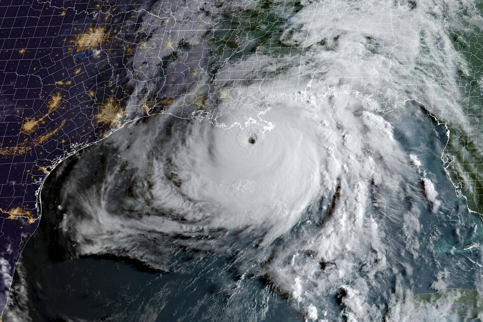 Satellite image showing Hurricane Ida, a category 4 storm, as it struck the coast of lower Louisiana.