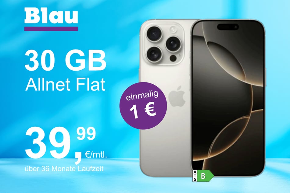 Das iPhone 16 Pro im Blau Allnet L für einmalig nur 1 Euro.